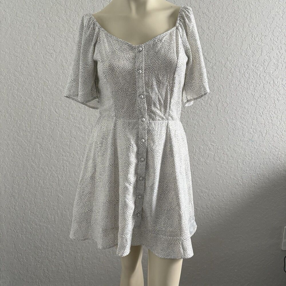 Sienna Sky Dress Polka Dots Smocked Cottagecore Milkmaid Sz Medium Peasant Boho